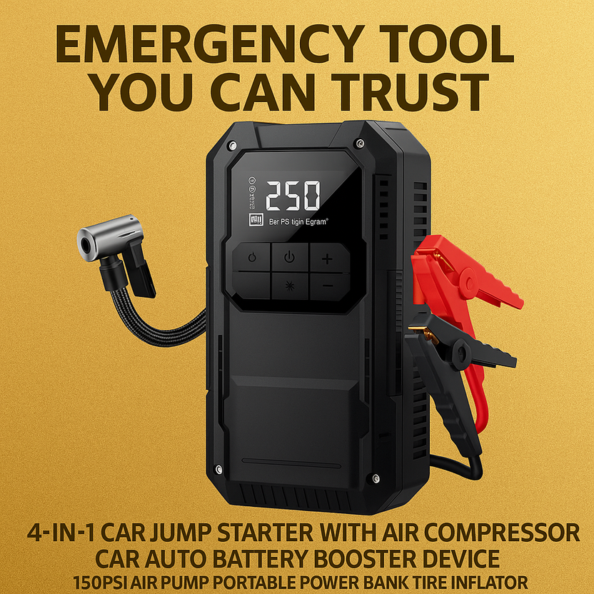 Heavy-Duty 4-in-1 Car Jump Starter with Air Pump and Power Bank